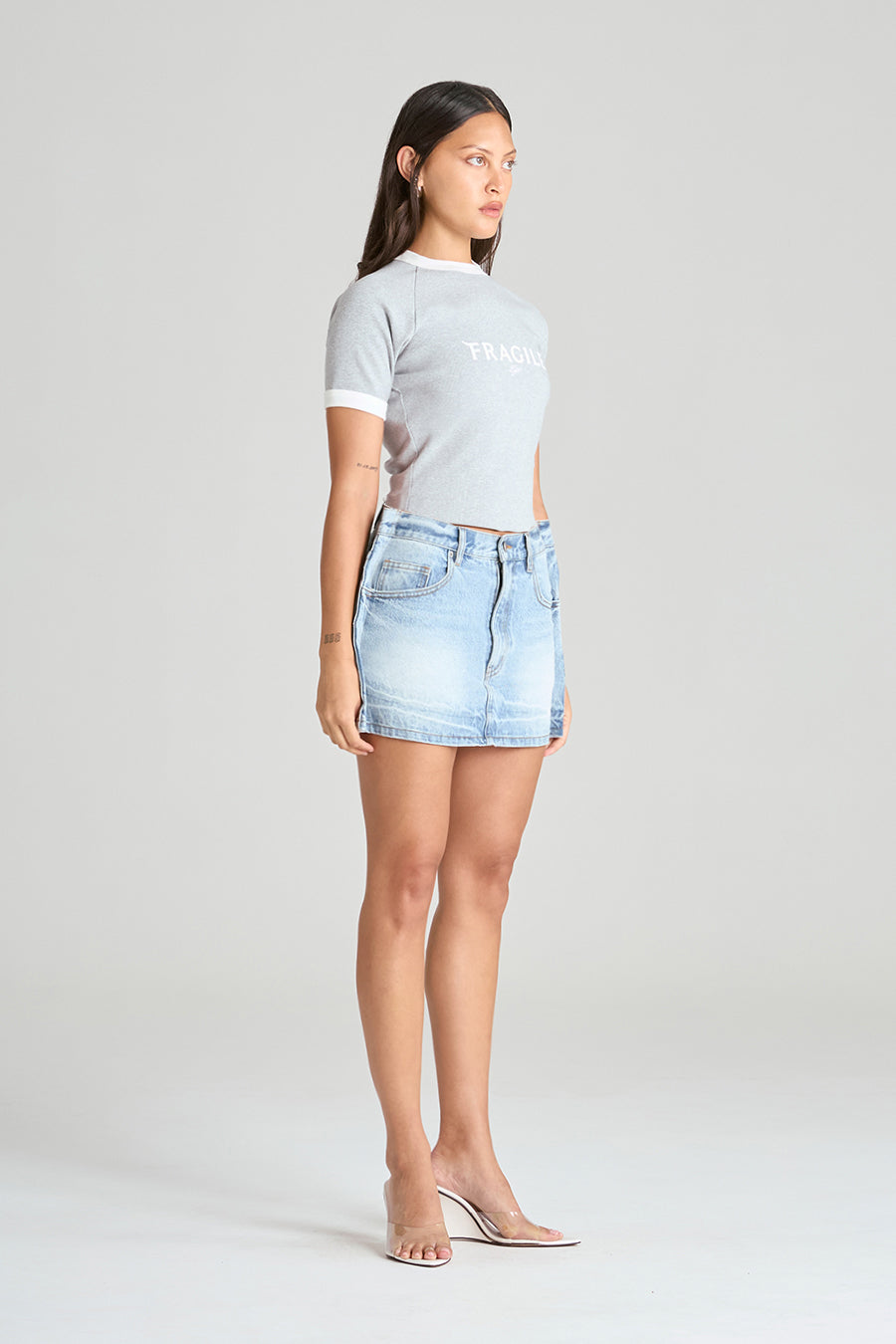2D DENIM SKIRT | ICE BLUE