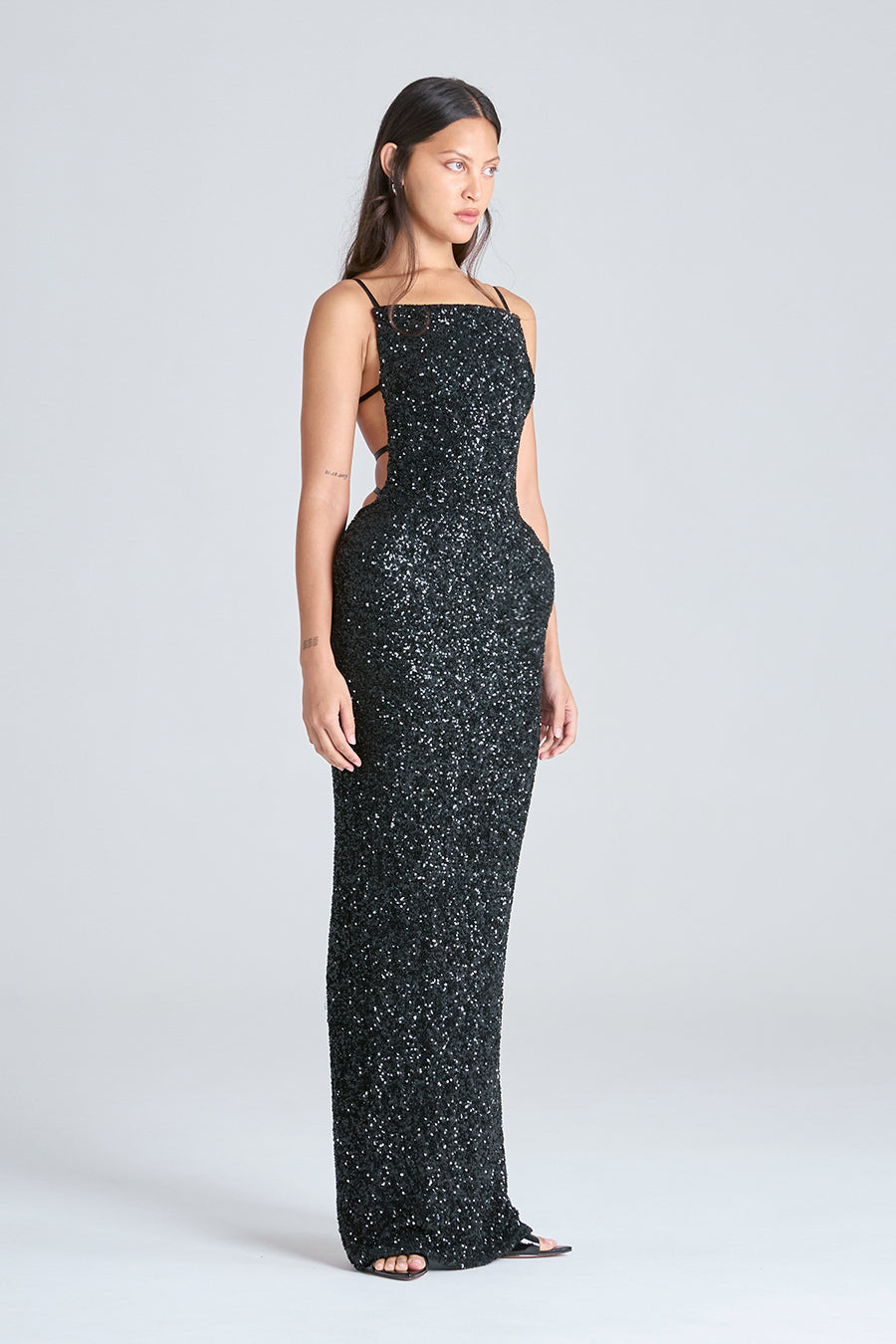 maxi black sequin dress OBELISK MAXI DRESS | BLACK SEQUIN
