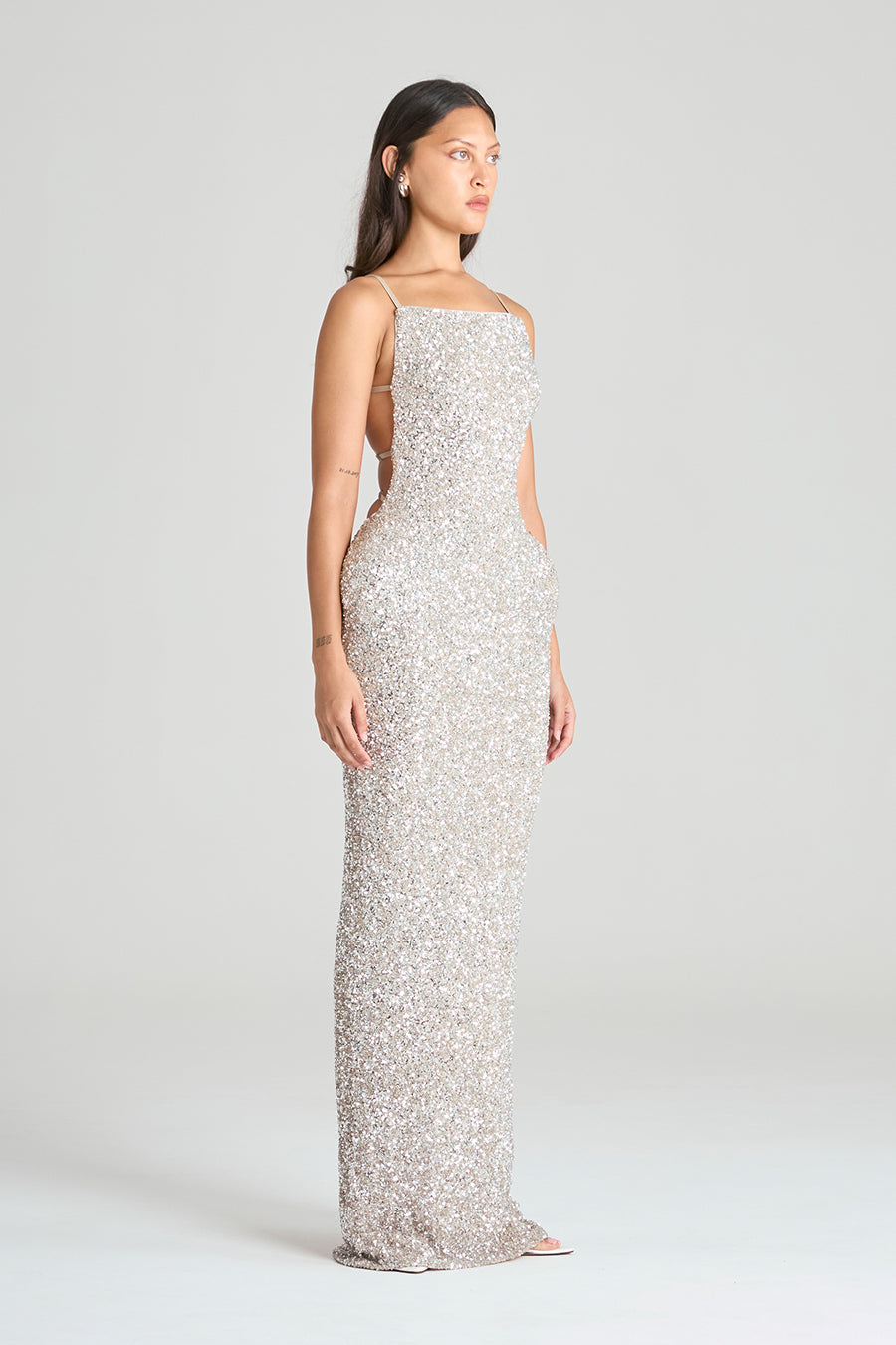 OBELISK MAXI DRESS | OYSTER SEQUIN