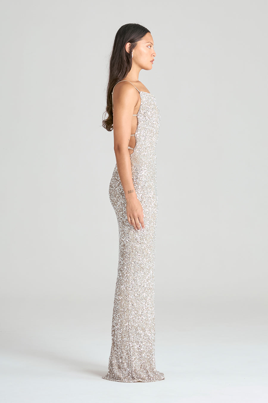 OBELISK MAXI DRESS | OYSTER SEQUIN