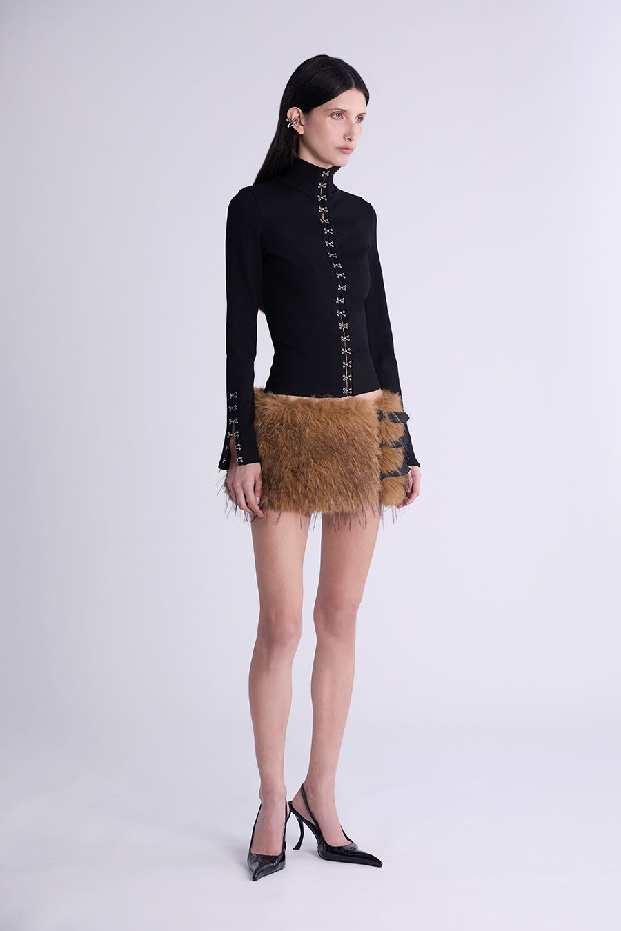 SECTOR FAUX FUR BELT SKIRT | TAN