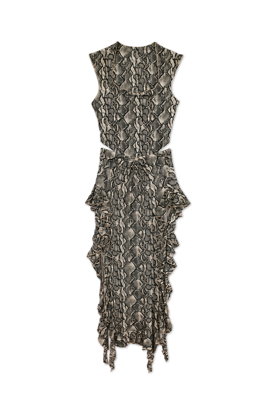 SERPENT RUFFLE DRESS | SNAKE PRINT