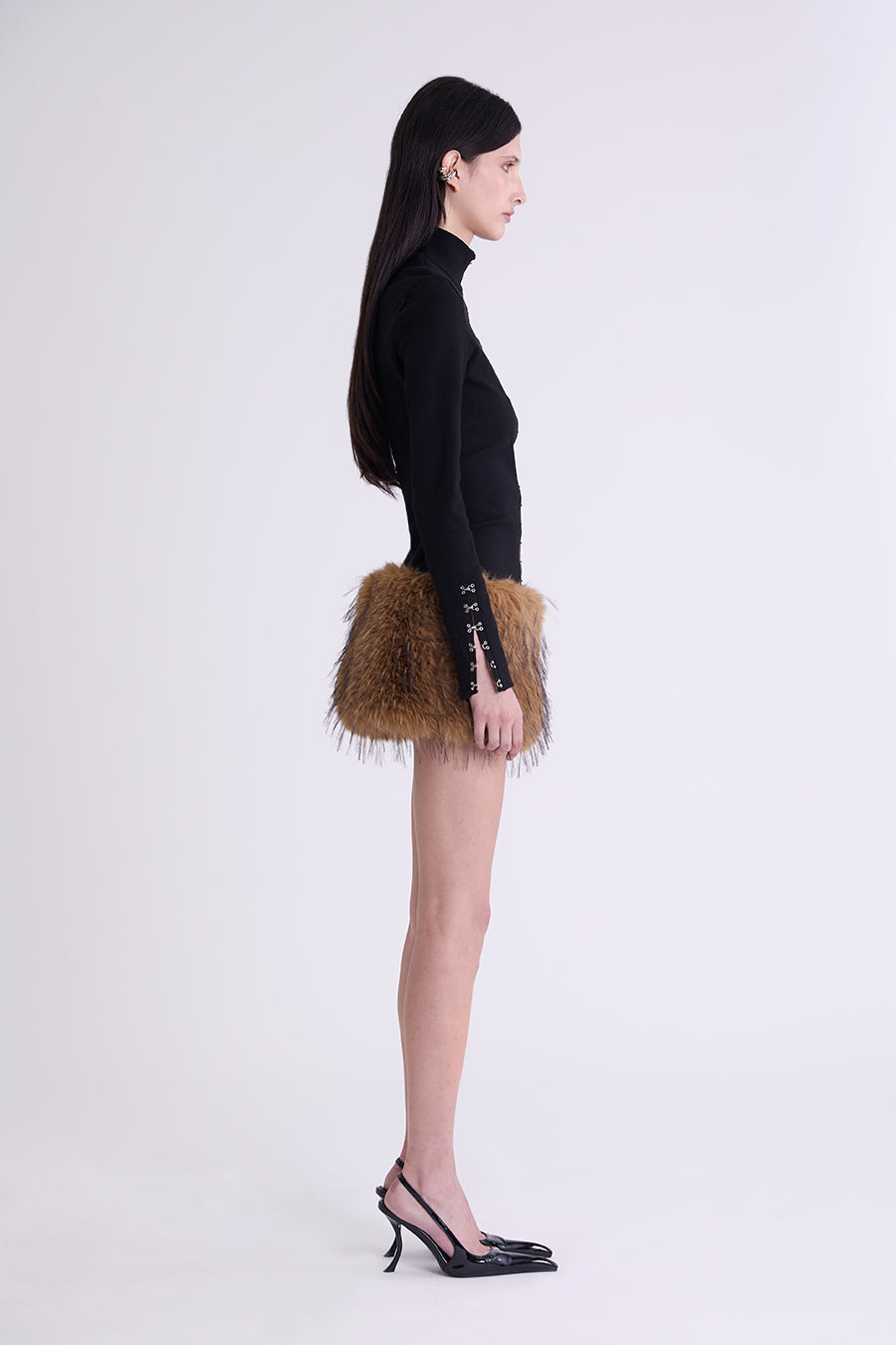 SECTOR FAUX FUR BELT SKIRT | TAN
